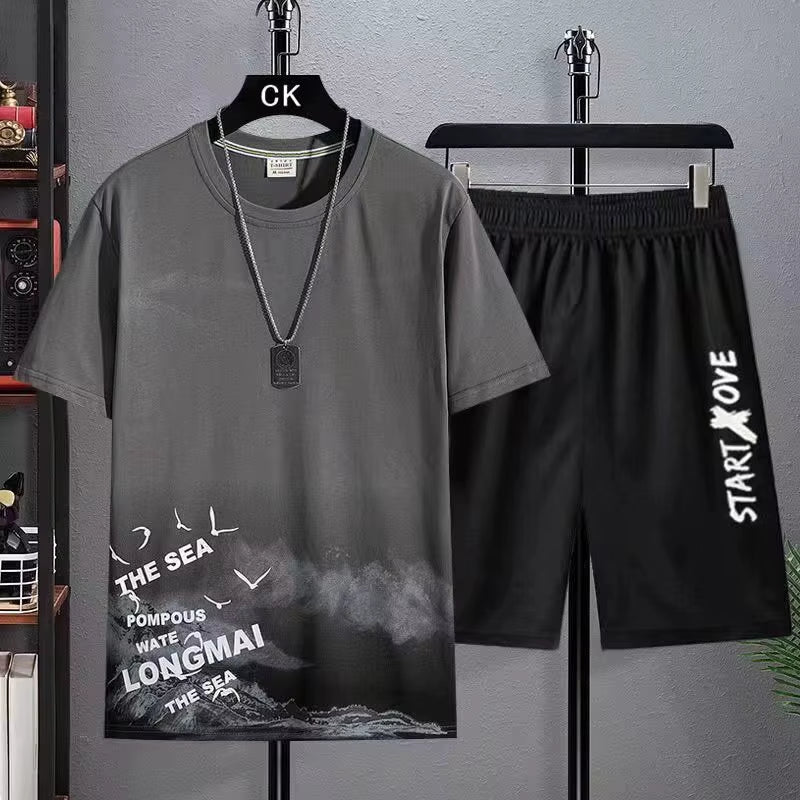 Trendy Suits for Men Men'S Summer Shorts Set Gym Outfit Student Short Sleeve Tee 2 Piece Set Tracksuits Men Casual Men Clothing