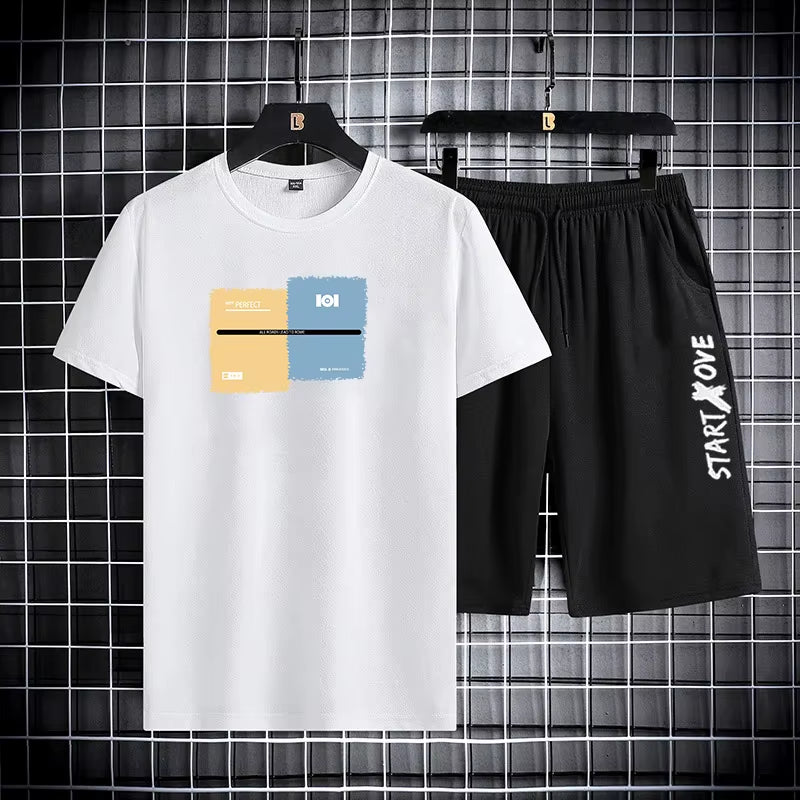 Trendy Suits for Men Men'S Summer Shorts Set Gym Outfit Student Short Sleeve Tee 2 Piece Set Tracksuits Men Casual Men Clothing
