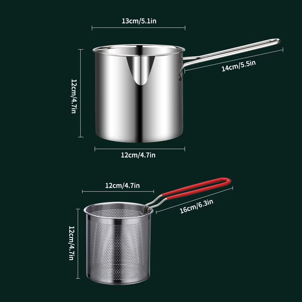 Stainless Steel Deep Fryer with Frying Basket Multifunctional Small Pot Kitchen Specific Frying Chicken and  Cooking Tools
